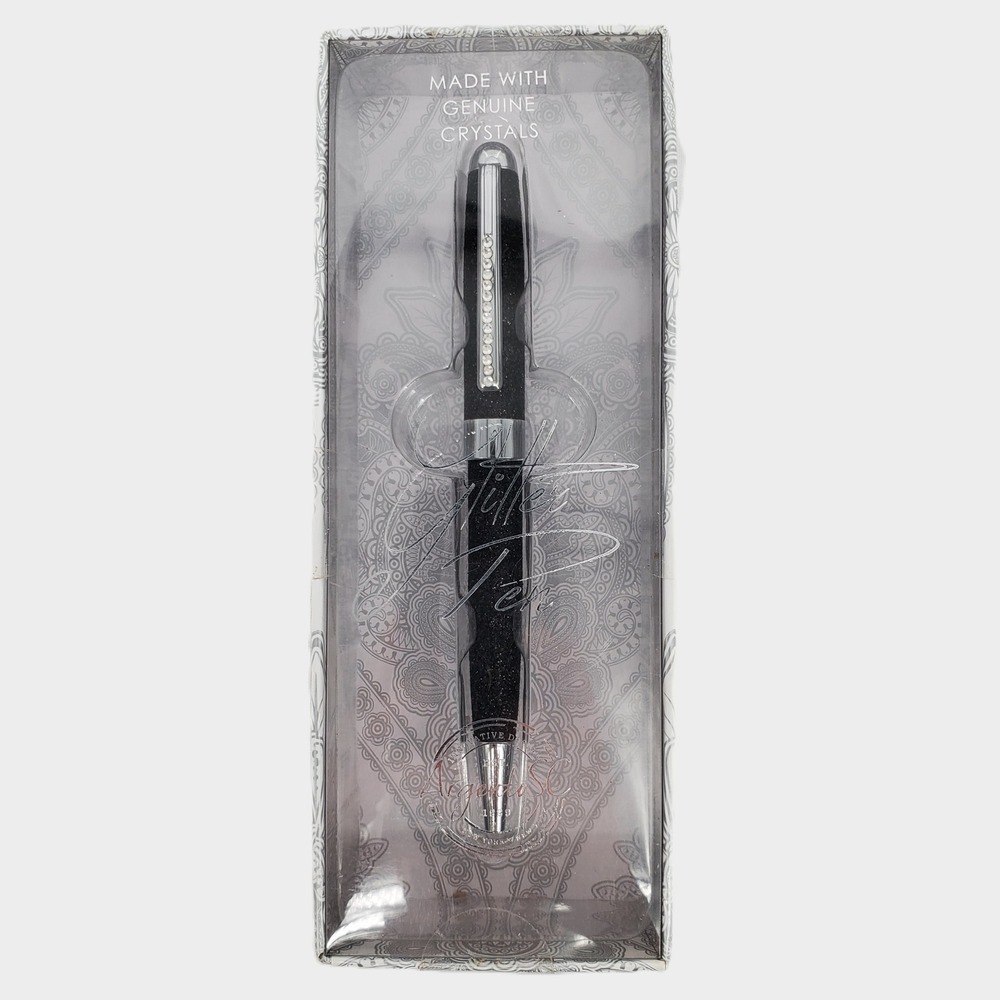Argento SC Black Glitter Ballpoint Pen with Genuine Crystals‎ BPE010-BK New